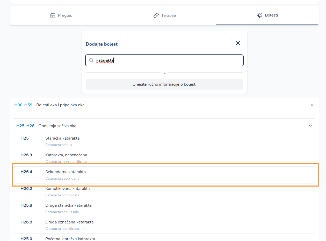 Condition search results