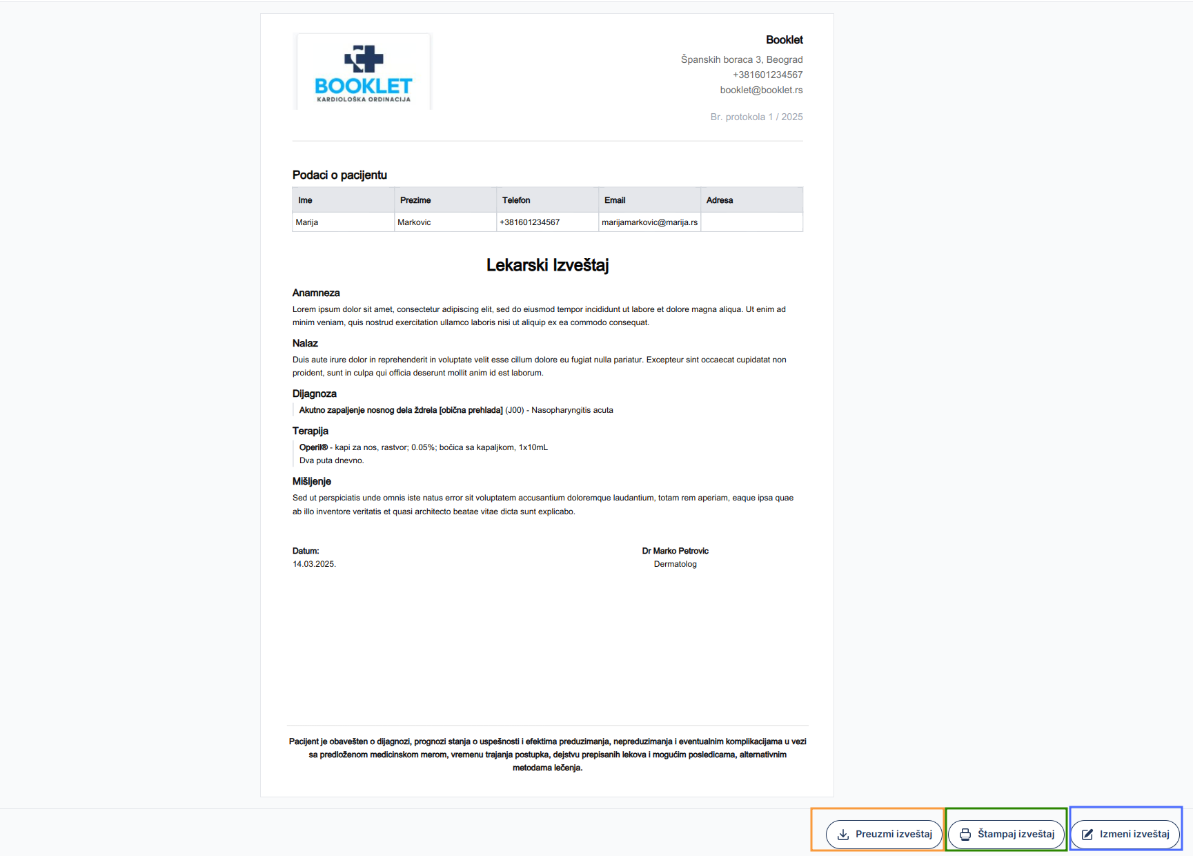 Medical Report Options